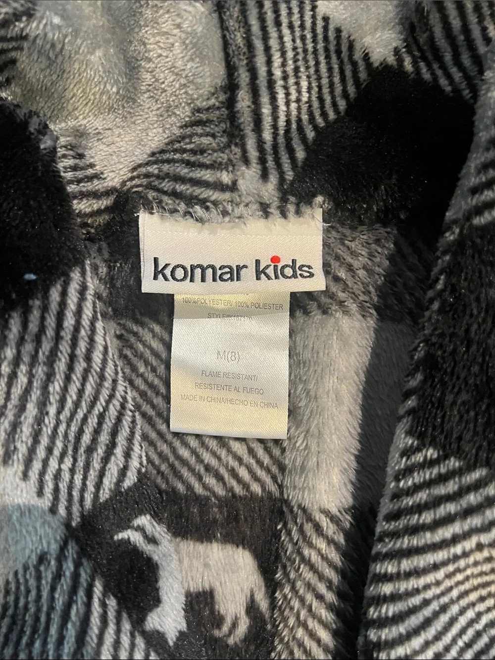 Kids Cozy Black & Gray Buffalo Plaid Fleece Robe Size M (8)